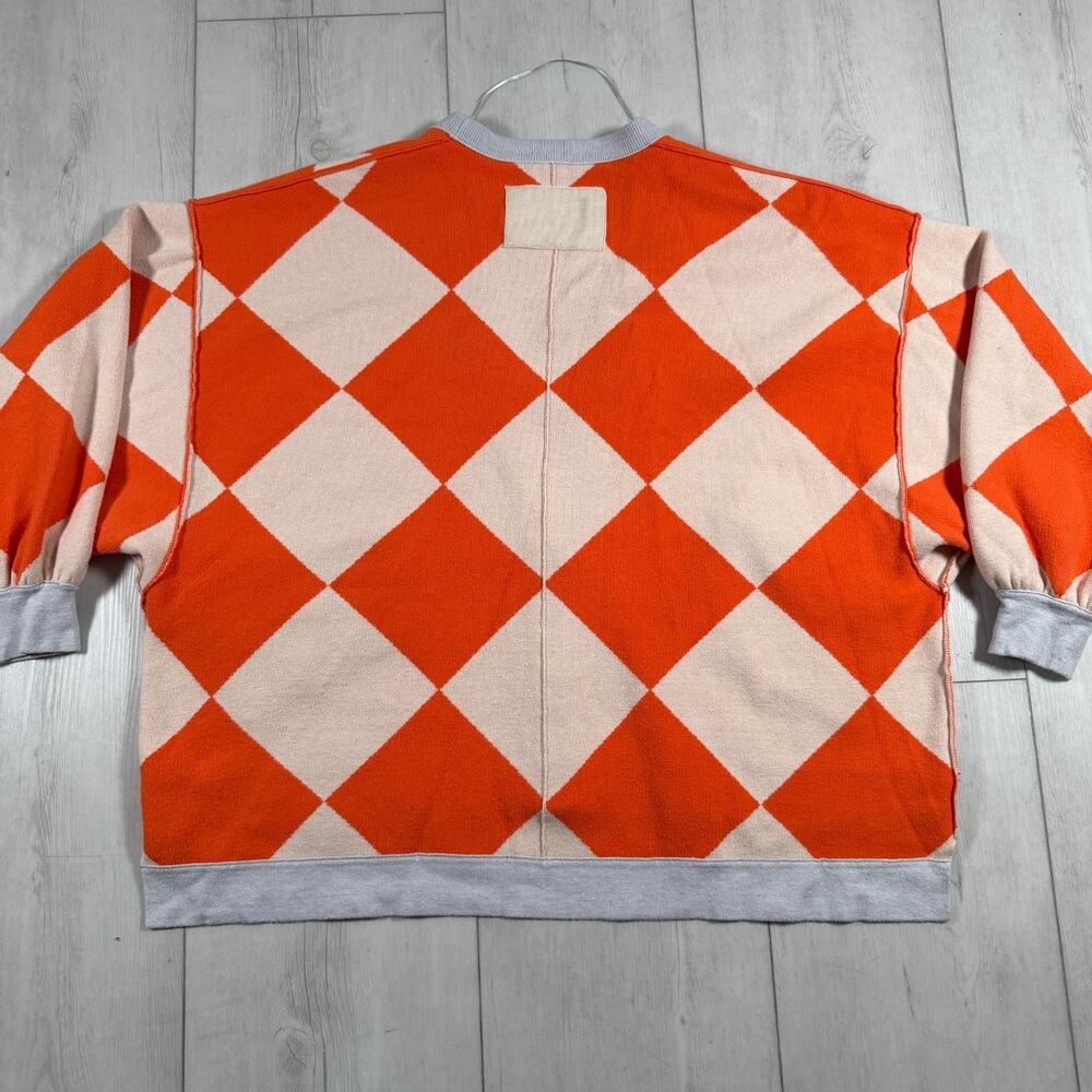 We The Free People Manny Checkered Oversized Cardigan Orange Womens XS Boho Cozy - Picture 5 of 12